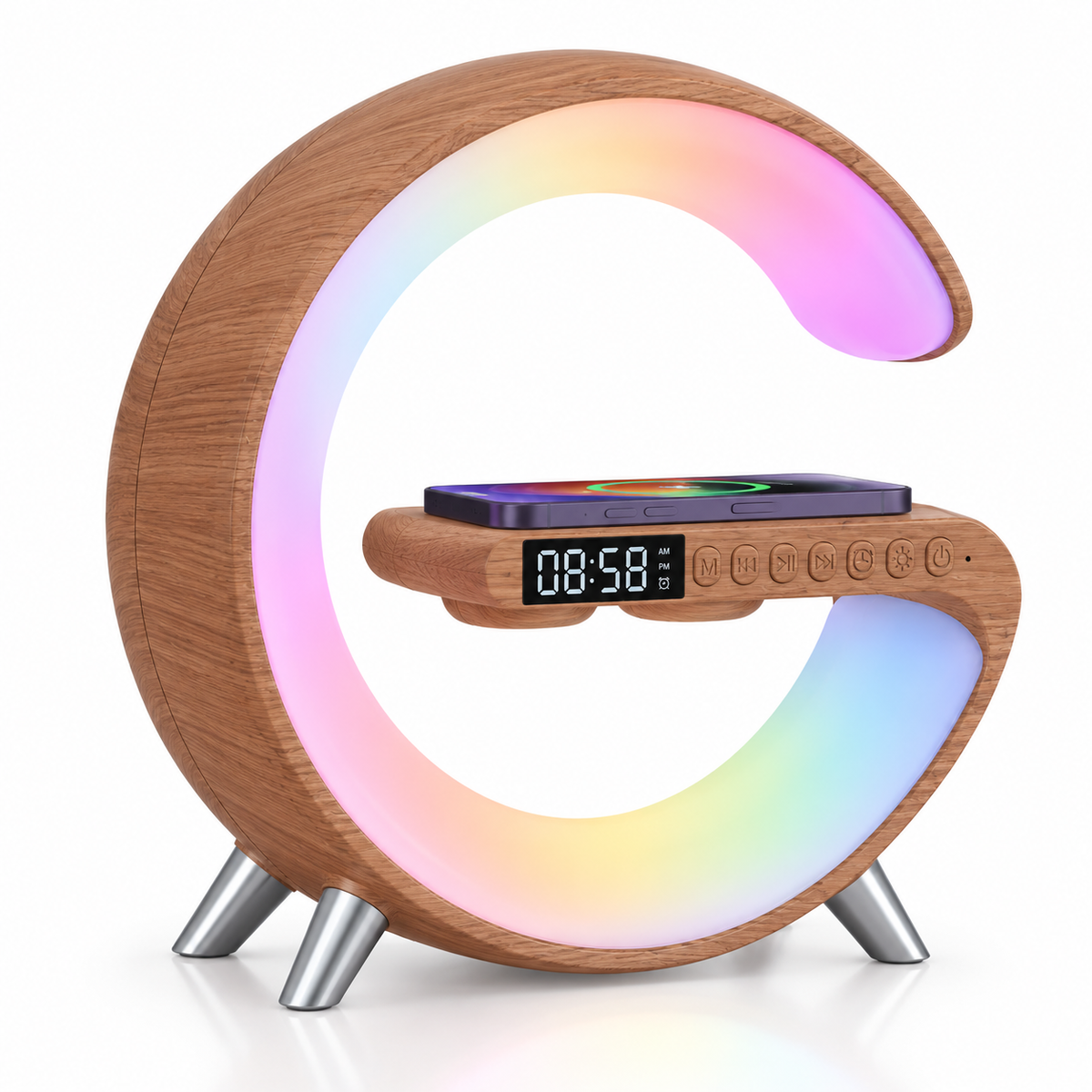 GlowWave – Smart LED-lampa med högtalare & trådlös laddning